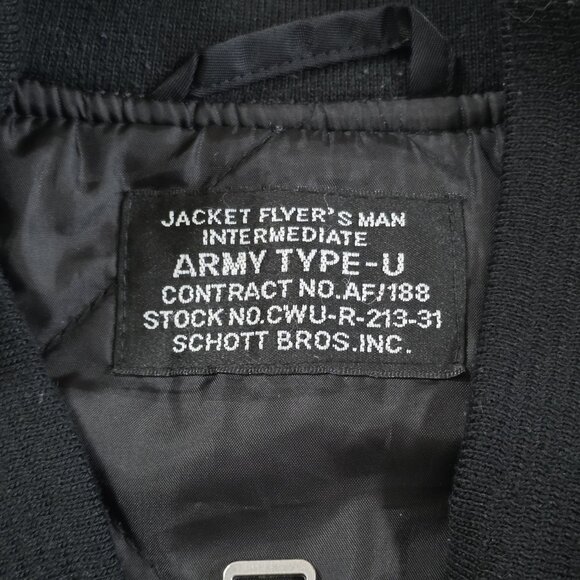 Schott NYC Jacket Flyer's Man M Black Army Type  U LS Pockets Two Way Zip Chore - Picture 3 of 16